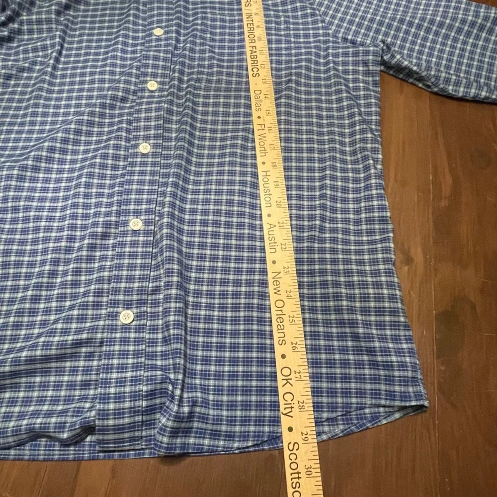 Orvis Active Fit Mens Blue Plaid Long Sleeve Nylon Stretch Button Down Shirt L